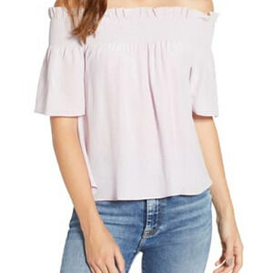 7 FOR ALL MANKIND Silk Ruffle Off Shoulder Blouse